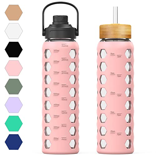Glass Water Bottle (Pink / 32 Ounces)