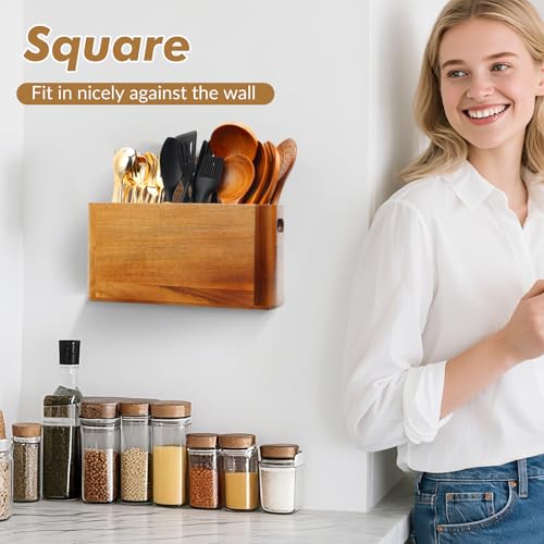 Kitchen Utensil Holder for Counter or Countertop (Acacia Utensil Holder 3)