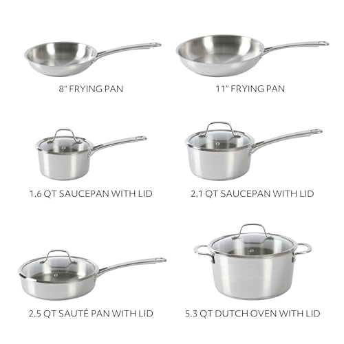 Kitchen Essentials Chef's Deck 10 Piece Stainless Steel Non Toxic Pots and Pans Kitchen Cookware Set w (Stainless Steel / 10-Piece Cookware Set)