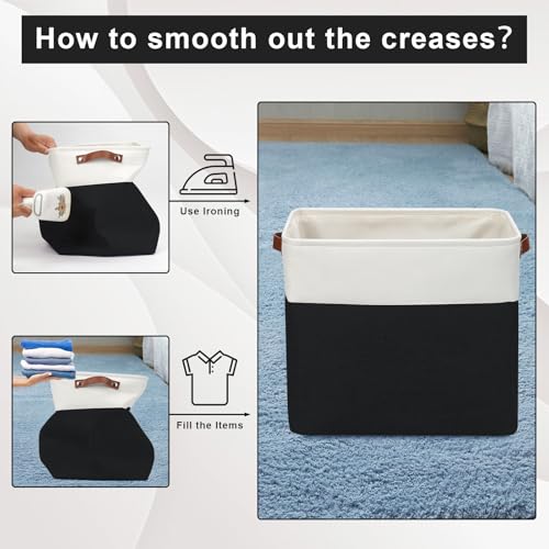 Large Fabric Storage Baskets (Black / Off-White / Extra Large -17"x12"x15")