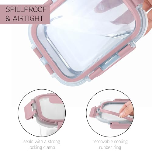 Premium 32 Pc. Borosilicate Glass Food Container Set with Dividers (Pink)