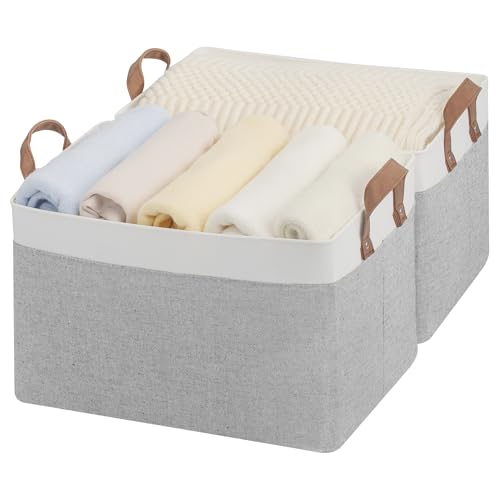 Fabric Storage Bin (Gray and White / 16 ½" L x 12" W x 10 ¼" H)