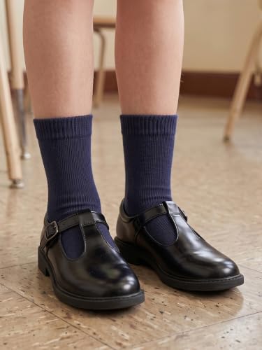 Unisex Kids Boys Girls Soft Cotton School Socks 8 (Large / Navy Blue)