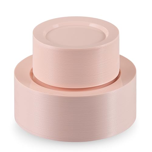 100 Elegant Pink Plastic Plates Set (Pink)