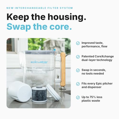 Epic Pure XP Water Filter Pitcher with Advanced CoreXchange™ Filter (White & Bamboo XP)