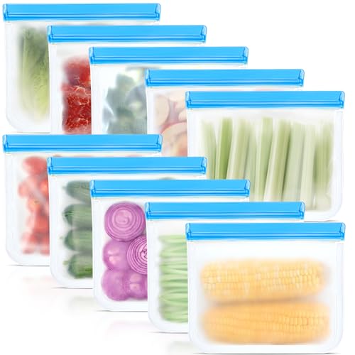 10 Pack Reusable Silicone Food Storage Bags (10 Count)