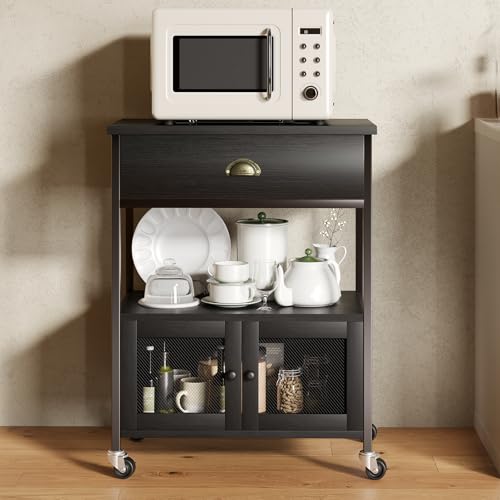 Coffee Bar Cart Cabinet (Black)