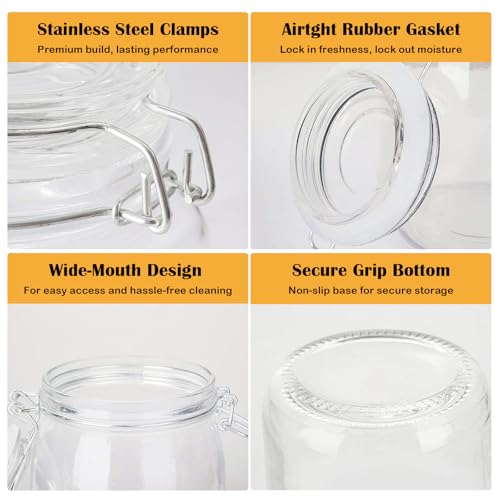 32oz Set of 4 Glass Kitchen Storage Canister Mason Jars with Lids (32oz*4-round)