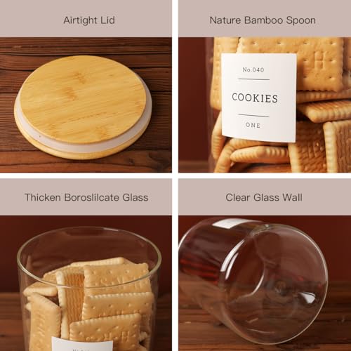 Set of 6 Glass Flour and Sugar jars with 132 Kitchen Pantry Labels
