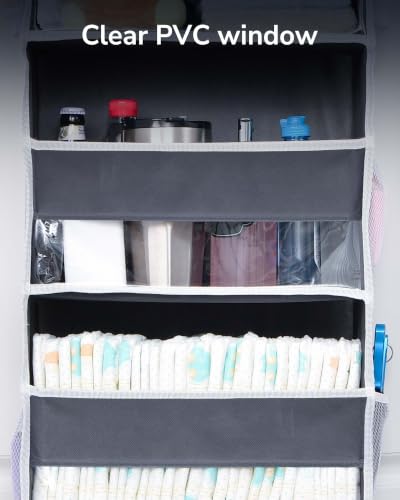 1 Pack Over Door Organizer with 5 Large and 10 Mesh Side Pockets (Dark Grey / 1 Pack-5 Tier)