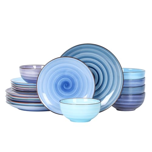 Ceramic Dinnerware Sets for 6 (Gradient Blue / 18 Pieces)