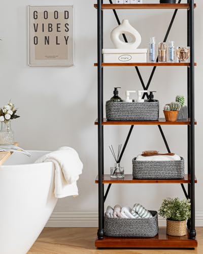 Small Woven Storage Basket for Organizing (Mixed Black / 12"L x 8"W x 4.5"H)