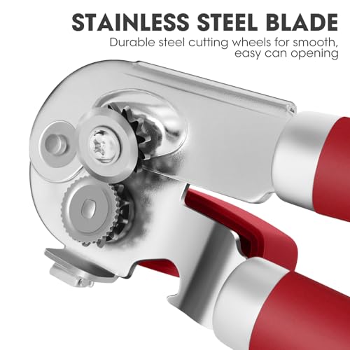 Manual Can Opener Hand Held with Magnet for Home Kitchen (Red)