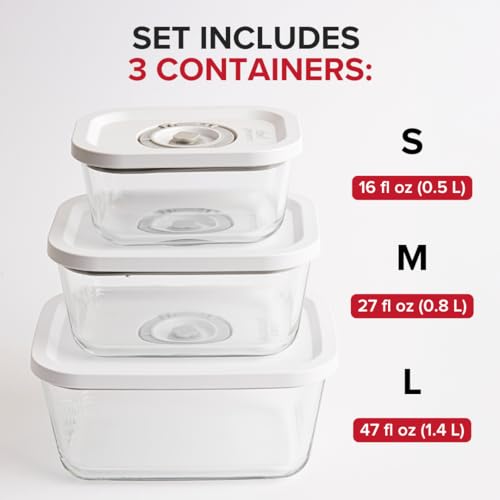 Glass Vacuum Seal Containers for Food Storage (Mixed Set – 1 Small, 1 Medium, 1 Large)