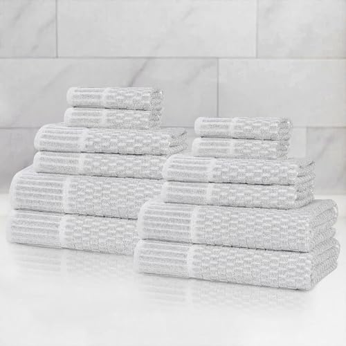 Juno Viscose Cotton Blend Medium Weight Towels (12 Piece Towel Set / Platinum)