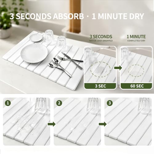 Large Stone Diatomaceous Dish Drying Mat (23.6 inches x 15.4 inches)