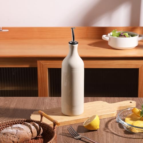 Sweejar Large Ceramic Olive Oil Dispenser Bottle (24 oz, Set of 1 / Beige)