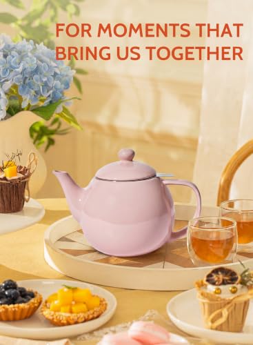 Porcelain Teapot 27 oz with Infuser for Loose Leaf Tea (Pink / 27oz (with infuser))
