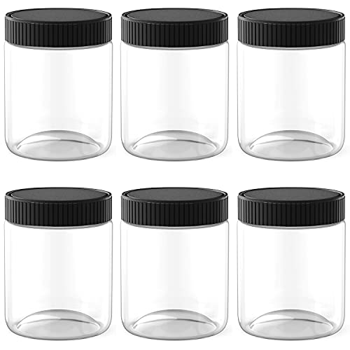 6 Pack 8 Oz Plastic Jars with Black Lids