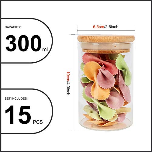 15 Pack 8 oz Glass Jars With Bamboo Lids for Kitchen (8 fl oz (15 pcs))