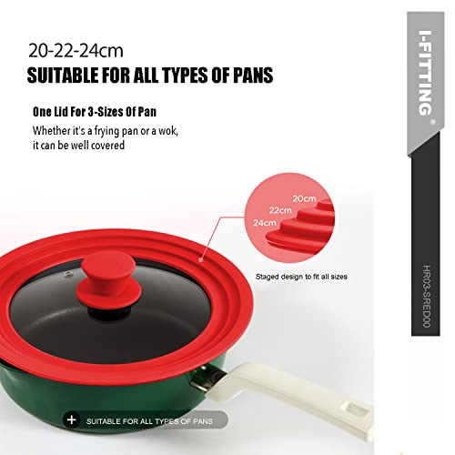 Universal Vented Tempered Glass Replacement Lid for Pots (8.5", 9.5”, 10” / Red)