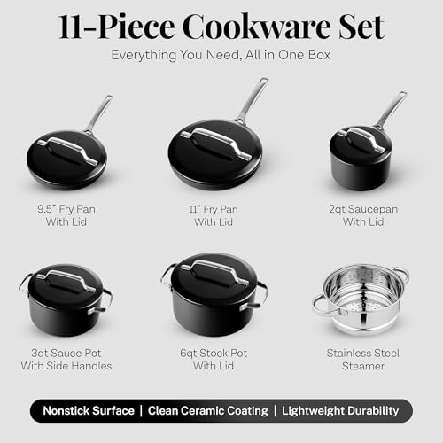 Modern 11 Pc Ceramic Cookware Set (Modern Black)
