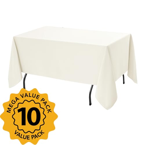 10 Pack Ivory Tablecloths for Rectangle Tables (Ivory / 70x120 In, 10 Pack)
