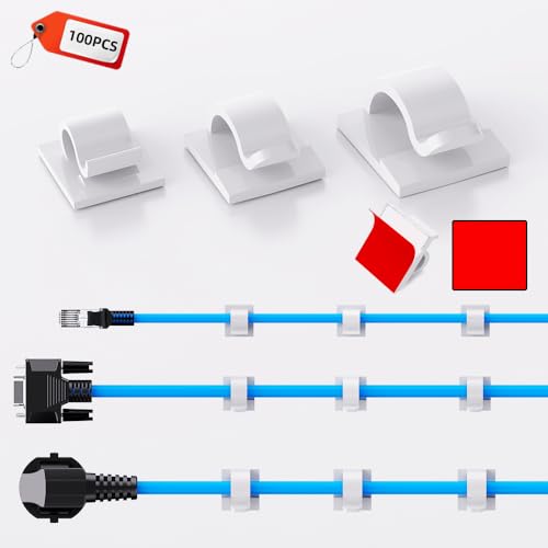 100 PCS White Adhesive Cable Clips Cord Organizer (100 Count)