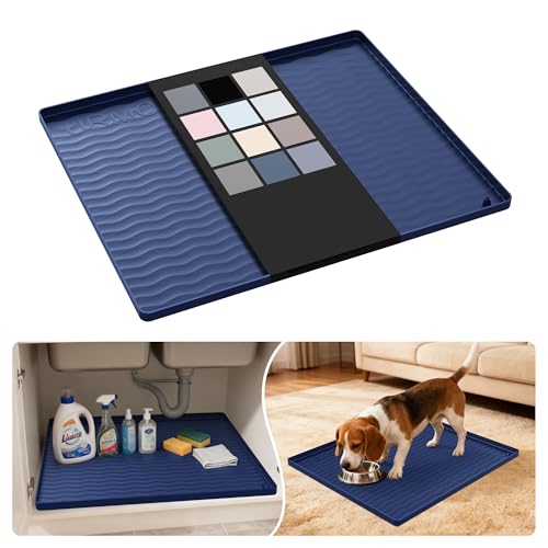 Waterproof Silicone Under Sink Mat 22'' x 19'' Shelf Liner for Kitchen and Bathroom (Navy / 19"W x 22"L)