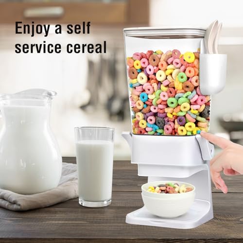 Cereal Dispenser Countertop with 2 Pack Bowls and Spoons 5.5 Qt (5.5Qt & White & 1pack)