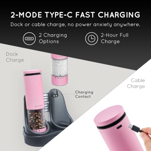 Rechargeable Electric Salt and Pepper Grinder Set with Charging Base (Set of 2 with Charging Base / Pink)