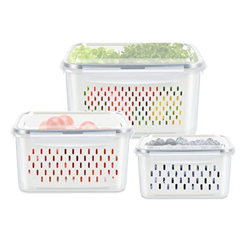 3 Pack Fruit Storage Containers for Fridge Berry Saver Lettuce Keeper (3 Pack Produce Savers)