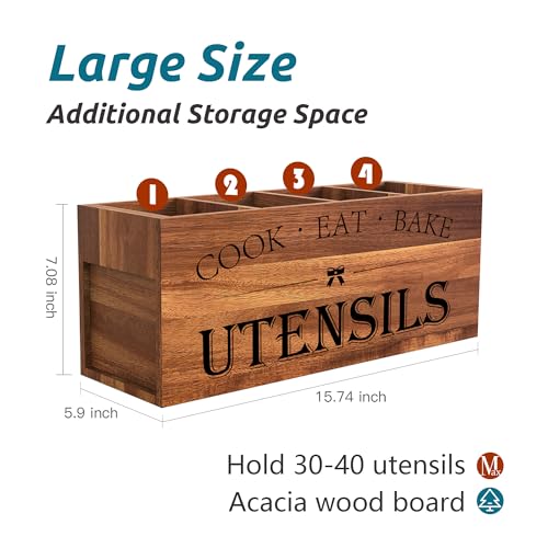 Extra Large Utensil Holder Countertop for Kitchen Counter (Acacia Brown)