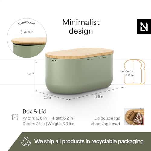 Stainless Steel Bread Box with Cutting Board (Sage Green)