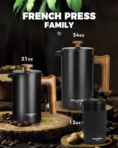 POLIVIAR French Press Coffee Maker (Black / 21 oz)