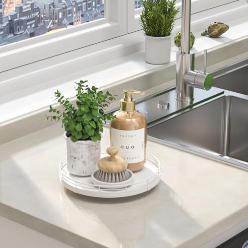 9 Inch Oak Lazy Susan Vanity Tray (White / 9)