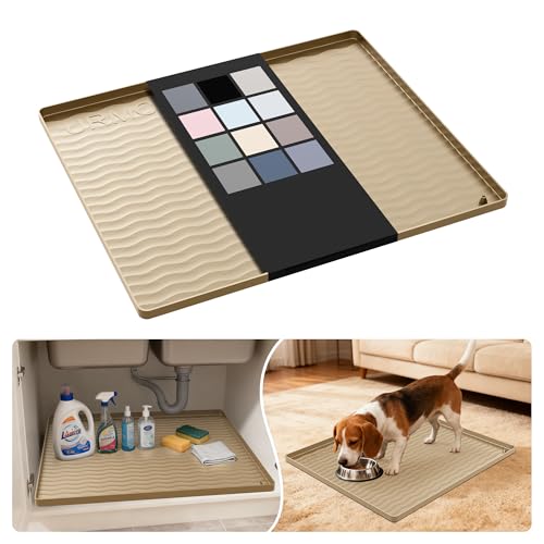 Waterproof Silicone Under Sink Mat 22'' x 19'' Shelf Liner for Kitchen and Bathroom (Khaki / 19"W x 22"L)