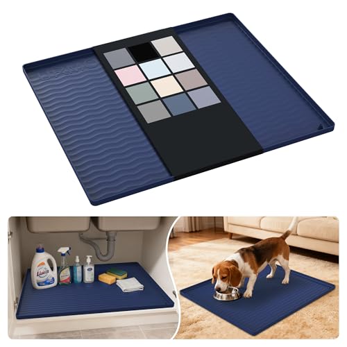 Waterproof Silicone Under Sink Mat 25'' x 22'' Shelf Liner for Kitchen and Bathroom (Navy / 22"W x 25"L)