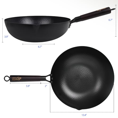 13.4 Inch Carbon Steel Wok For Electric (C-13.4 inch Wok with Wooden Lid)