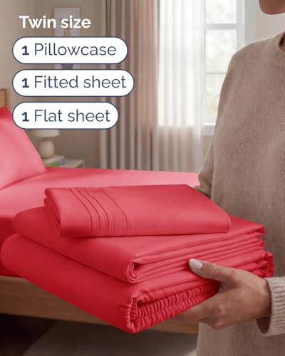 Twin Size 3 Piece Sheet Set (27 - Red / Twin)