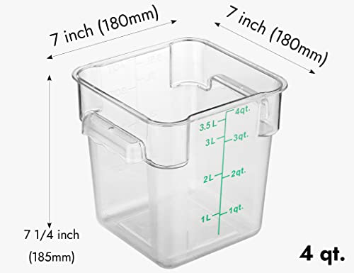 8 Pack 4 Qt NSF Clear Polycarbonate Food Storage Containers with Green Lids (4.0 Qt 8-Pack(Green Lids))