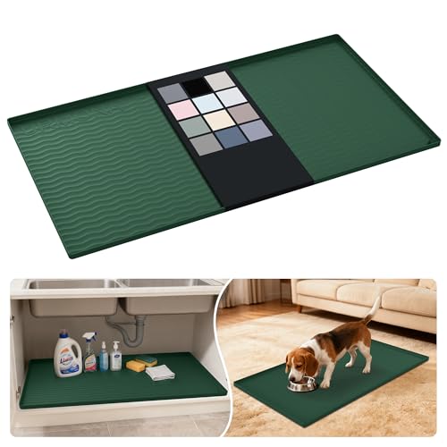 Waterproof Silicone Under Sink Mat 40'' x 22'' Shelf Liner for Kitchen and Bathroom (Green / 22"W x 40"L)