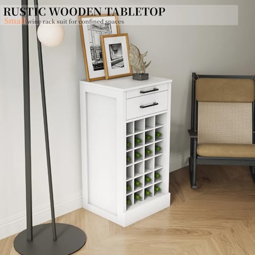 6 Tier Wine Rack Freestanding Floor with 2 Drawers (24 Bottles / White)
