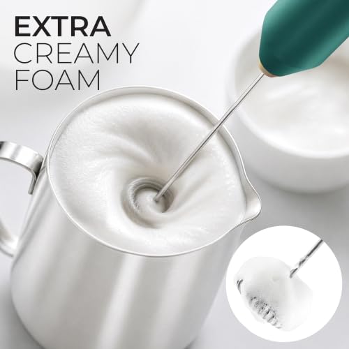Powerful Milk Frother AA Batteries Included (Organic Green & Gold / Compact Frother + Batteries)
