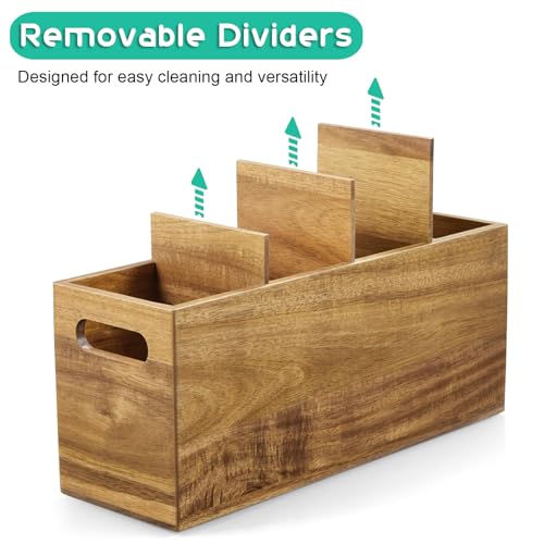 Acacia Wood Utensil Holder with Removable Divider (Acacia / 4 Compatment)