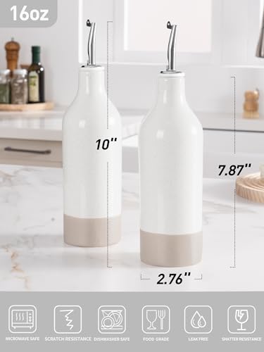 16oz Ceramic Oil Dispenser Bottle (White / 2 Pieces (Milkyway))
