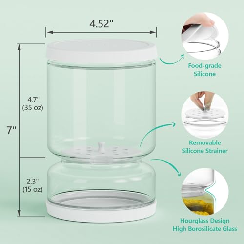 Glass Pickle Container with Strainer (White)