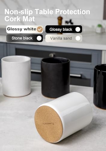Ceramic Kitchen Utensil Holder for Countertop Organizer 6.4"White (White)