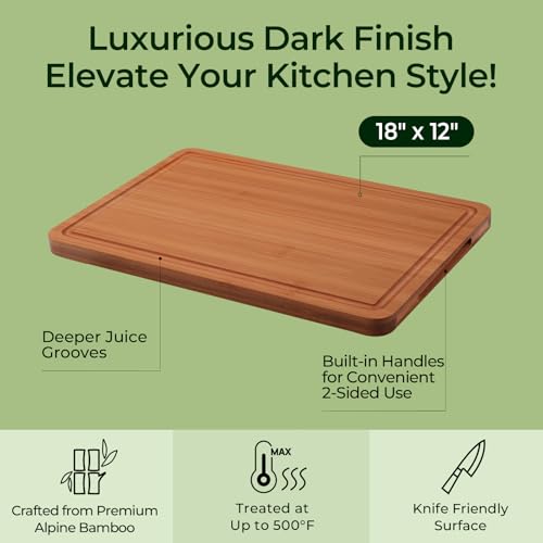 Charcuterie Board Carbonized Bamboo XL With Built (One Piece 18" / Carbonized Bamboo (Brown))