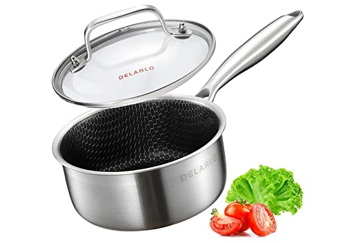 Tri Ply Stainless Steel Hybrid Non Stick Saucepan 2.5 Quart (Black)